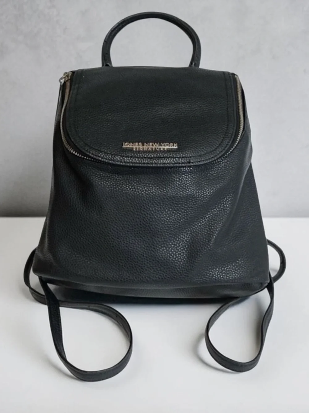 Jones New York Black Pebbled Leather Signature Backpack